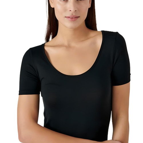 T-shirt manches courtes  - Noir en coton  - Damart - Lingerie de nuit et Loungewear